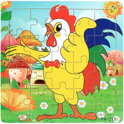 20-Piece Wooden Puzzle Set — Cartoon Animals, Cars, Letters & Numbers Educational Jigsaw Toys for Kids