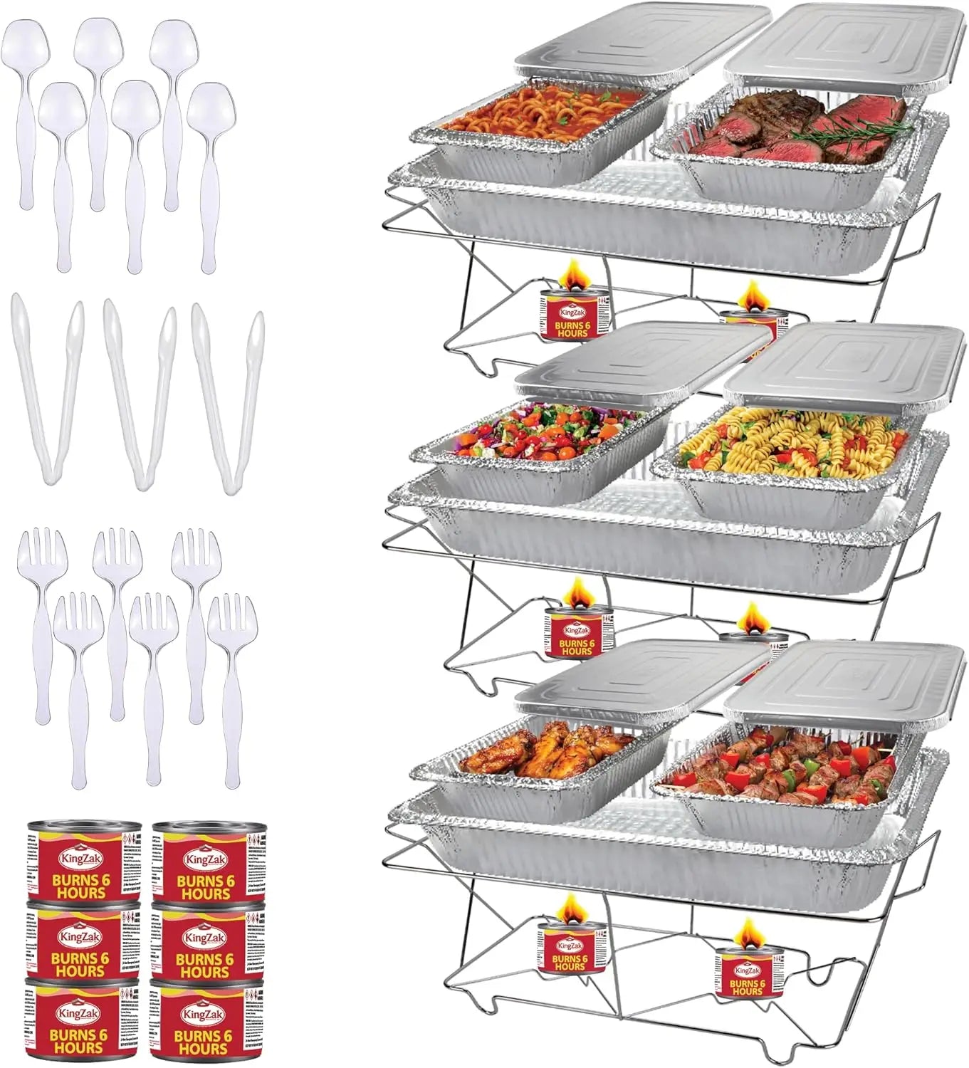 39-Piece Disposable Chafing Buffet Set – Full Size with 6-Hour Fuel Cans, Covers & Serving Utensils, Premium Catering Set