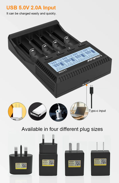 LiitoKala Lii-S8 Lii-S12 CH4 Multi-Function Battery Charger – 18650, 26650, 21700, 26700, AA, AAA Li-ion, NiMH, LiFePO4 Compatible