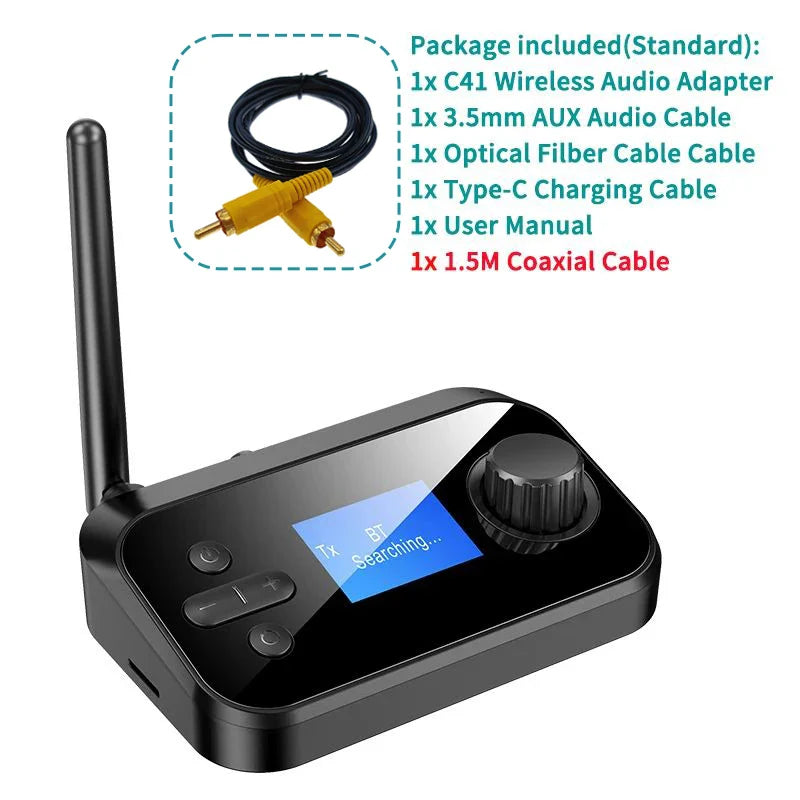 Multi-Function Bluetooth Audio Transmitter & Receiver | 3.5mm AUX, Optical, Coaxial Wireless Adapter DAC Converter for TV & PC