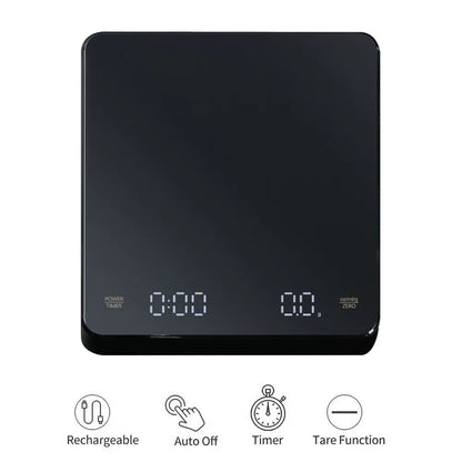 Digital Coffee Scale with Timer LED Screen - Espresso USB, 3kg Max Weighing, 0.1g High Precision Measures in Oz/ml/g, Kitchen Scale