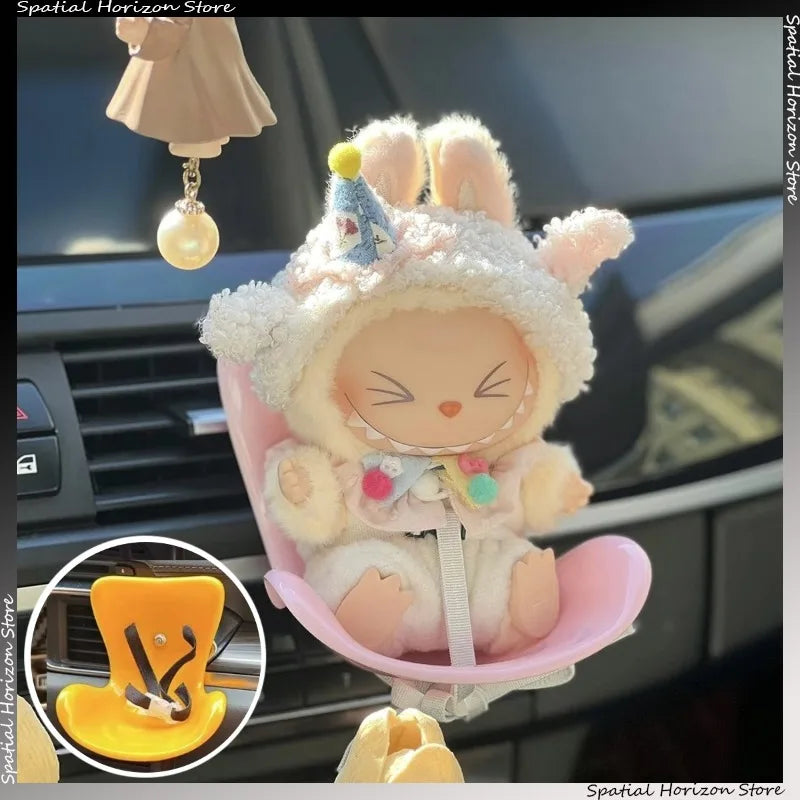 Mini Plush Doll Safety Seat – Kawaii Labubu Idol Car Ornament, Air Aromatherapy Decoration Accessories
