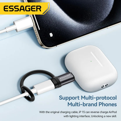 Essager Lightning to Type-C Adapter – 3A Fast Charging iOS Female to Type-C Male Connector for iPhone 15/14/13 Pro, iPad Converter