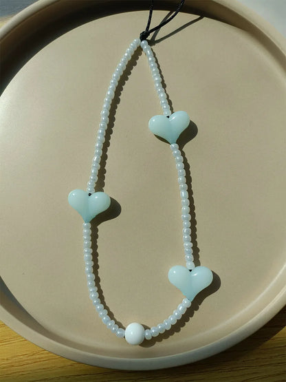 KPOP Black Matte Bead Phone Charm with Pink Heart – Style Phone Strap Lanyard Jewelry Accessory