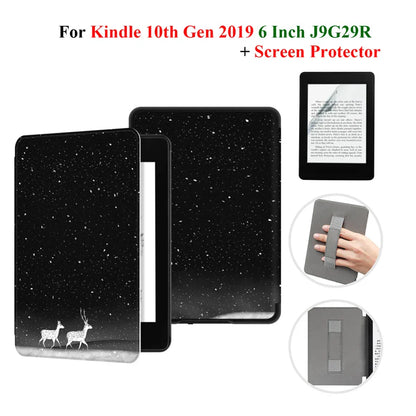 Kindle 10th Gen 6" Leather Case – Hand Strap & Screen Protector Cover with Wake/Sleep Function (2019, J9G29R)