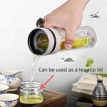 Double Layer Borosilicate Glass Tea Water Bottle with Infuser - Stylish Tea Tumbler for On-the-Go Tea Lovers