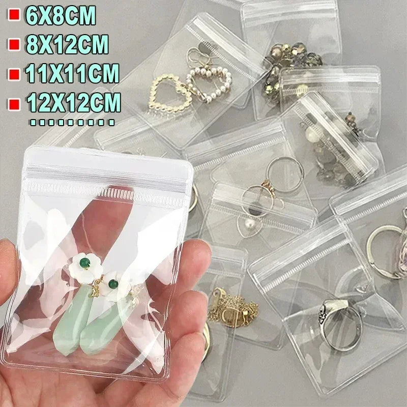 10/100pcs Thick PVC Jewelry Bags — Transparent Self-Sealing Pouches for Storage, Display & Anti-Oxidation Protection