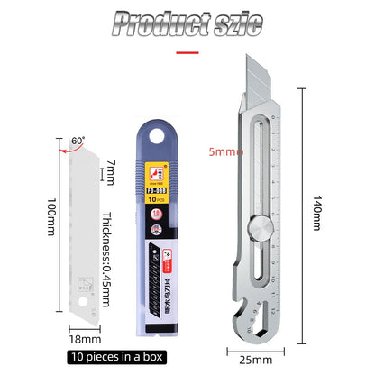 6-in-1 Stainless Steel Utility Knife: Multi-Function Design with Tail Break, Ruler, Bottle Opener, and Retractable Box Cutter - Essential Art Supplies