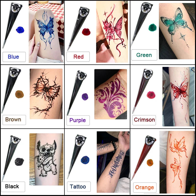 Henna Temporary Tattoo Cone – Non-Toxic Waterproof Body Art Paste for Skin Decoration, Festival & Creative Body Painting