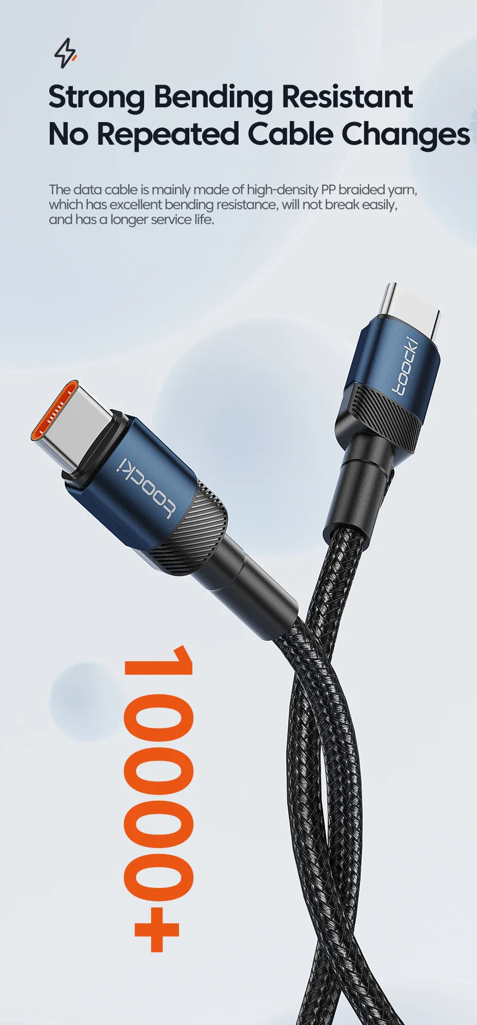 Toocki PD 100W/60W Type-C to Type-C Cable – Quick Charge 3.0 Fast Charging for iPhone 15, Huawei, Samsung, Xiaomi
