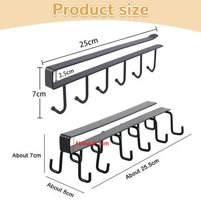 Iron Metal Under-Shelf Hanging Rack - 6 Hooks Storage Shelf for Kitchen & Bathroom Organizer