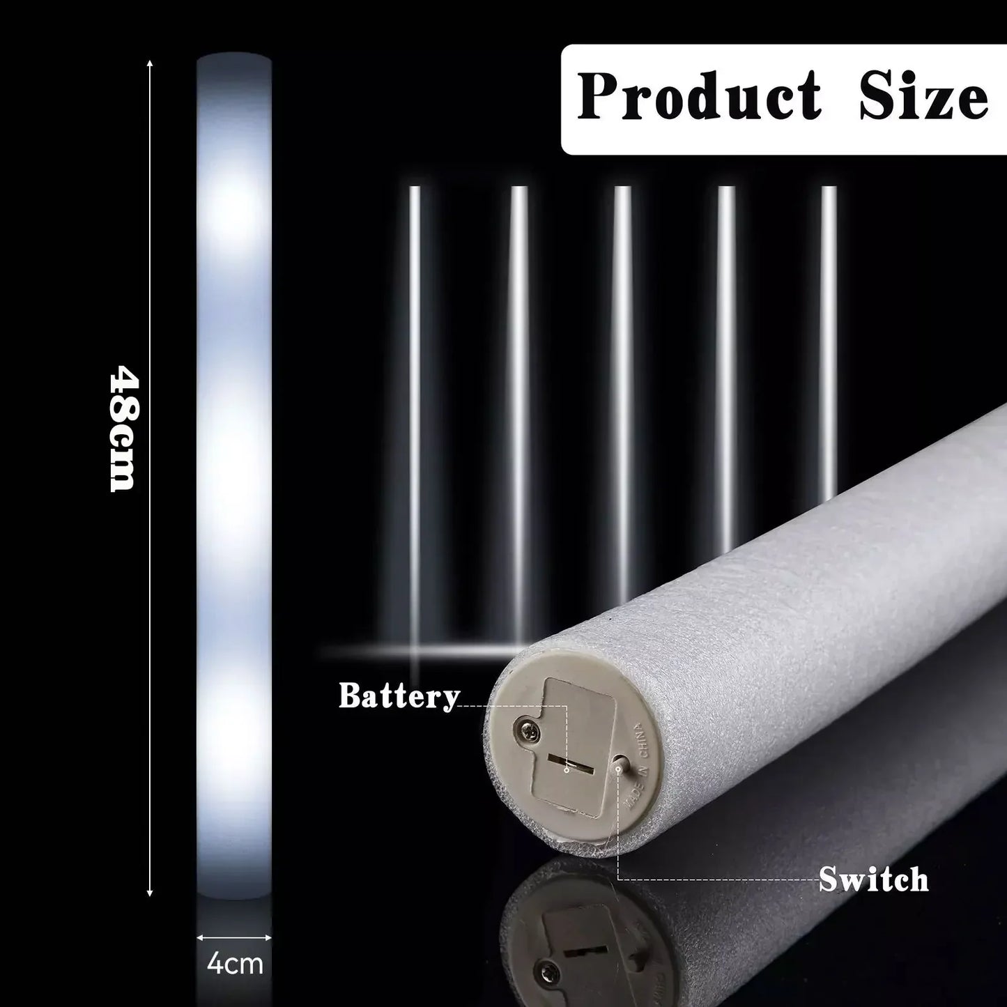 10/20PCS White LED Foam Sticks – 48cm Light-Up Glow Batons with 3 Flashing Modes for Party & Glow-in-the-Dark Events