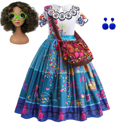 Girls Encanto Princess Costume Dress - Mirabel Printed Flared Halloween Cosplay Outfit for Kids 3-12Y