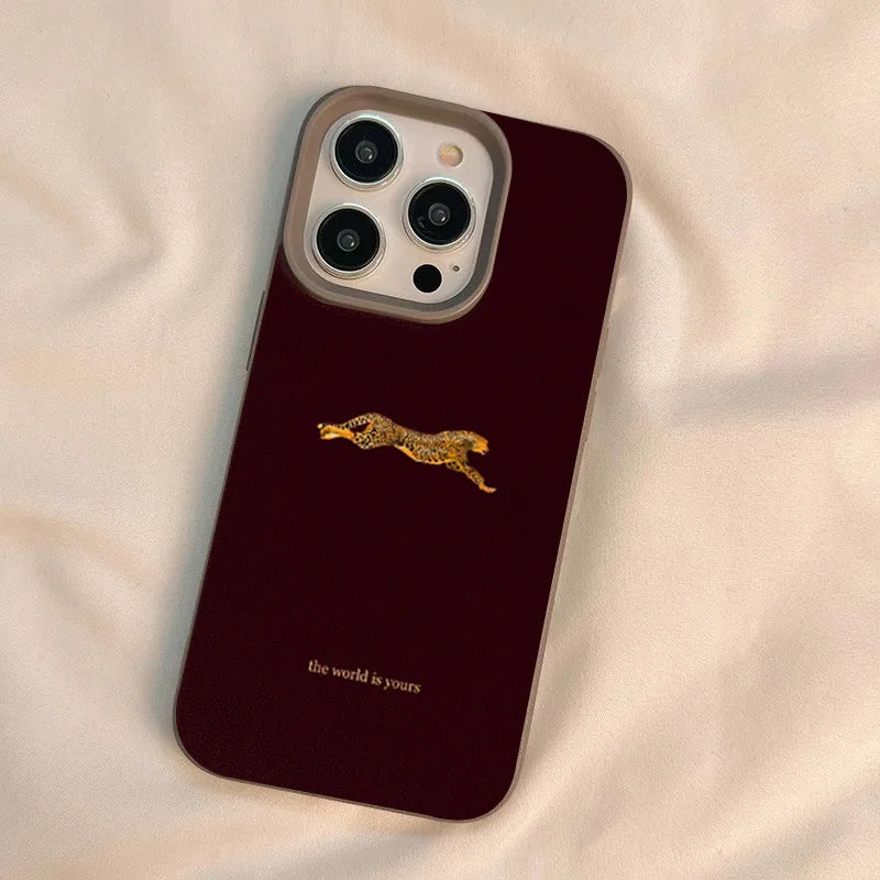 Leopard Running Pattern iPhone Case - Minimalist Trendy Shockproof Cover for Pro Max Plus Models