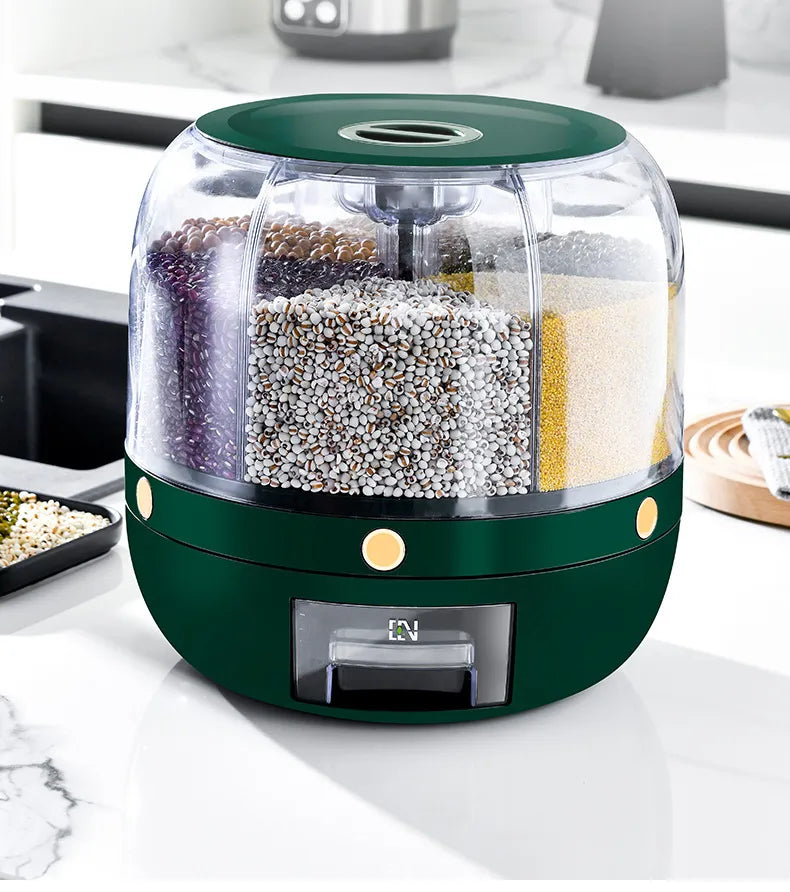 Spin & Store: Divided Rice Bucket for Grains Galore – Household Haven of Insect-Proof, Moisture-Proof Sealing!