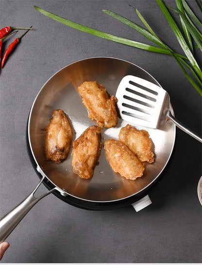 24CM Professional Grade Frying Pan - 304 Stainless Steel, 2MM Thick 5-Ply Steel Skillet & Cooking Pot