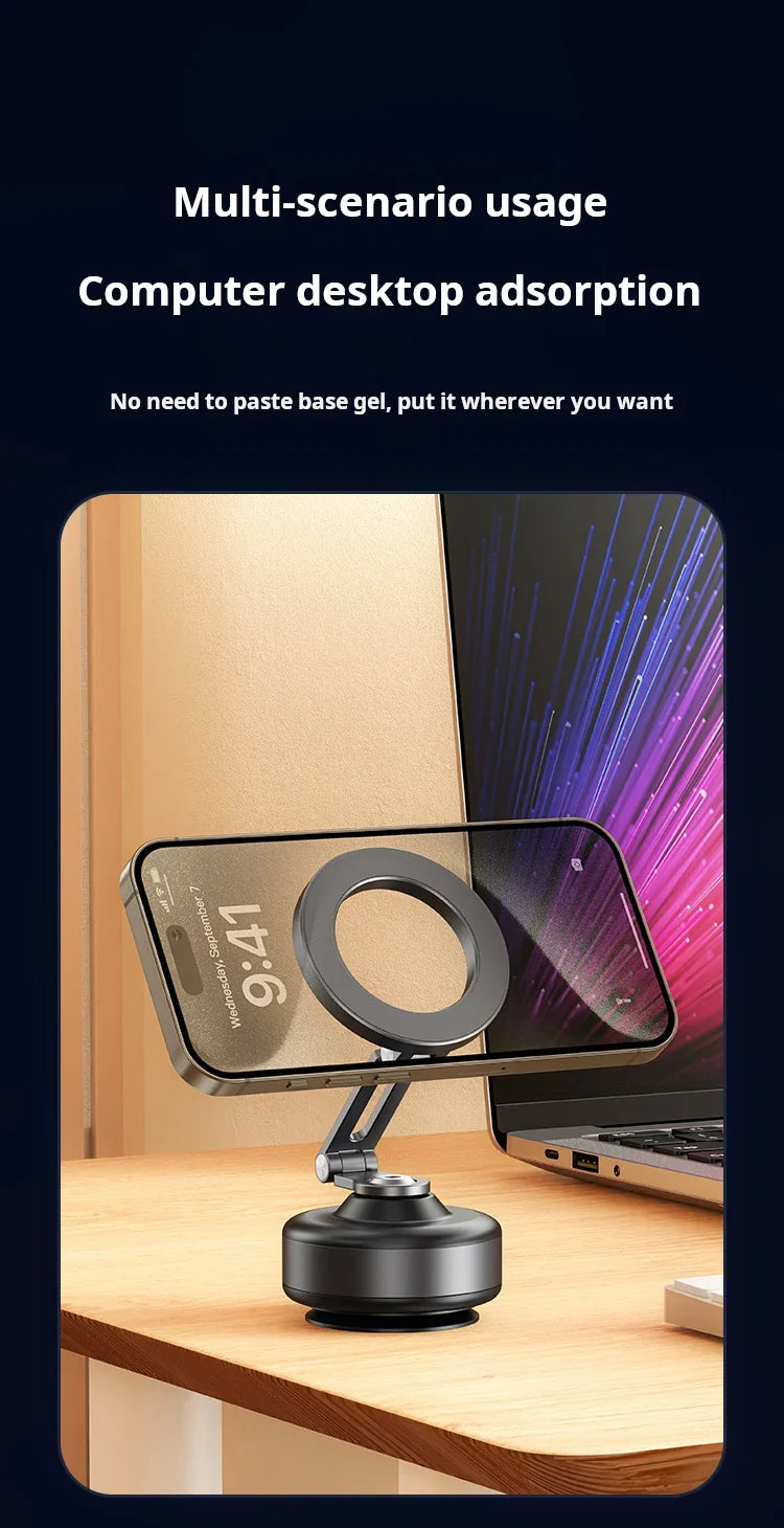 Magnetic Vacuum Adsorption Car Mount – Foldable 360° Rotating Aluminum Alloy Phone Holder for Smartphones