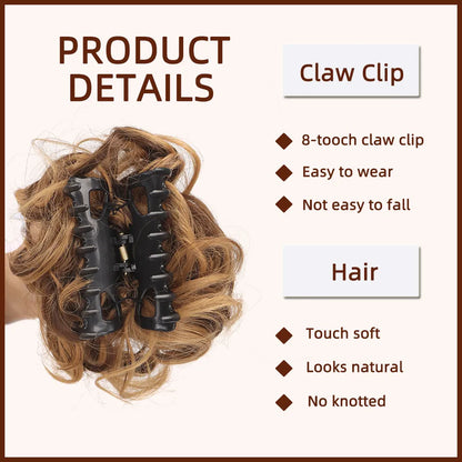 LUPU Synthetic Chignon Messy Bun Claw Clip - Wavy Curly Hair Piece for Women, Easy-to-Use Ponytail Extensions Scrunchie Hairpieces