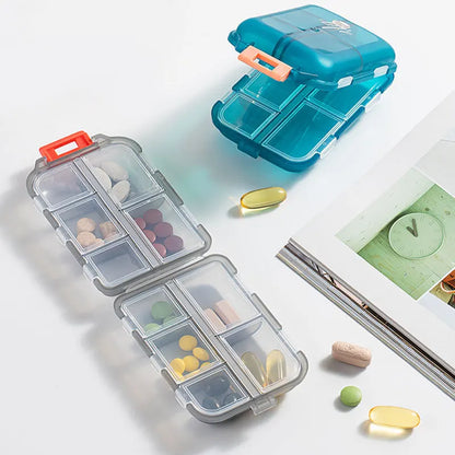 JUSTLANG Portable Medicine Box – Waterproof & Moisture-Proof Pill Container with 10 Small Grid Cells for Tablets Storage