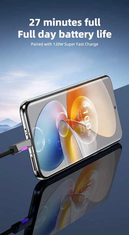 RGB Fast Charging Cable 120W 6A – USB Type-C Charge Cord with Ambient RGB Light
