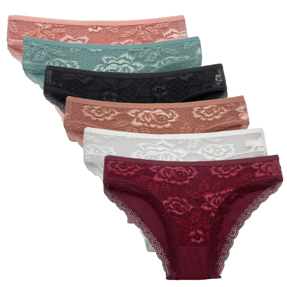 5-Pack Women’s Low Rise Lace Panties — Sexy Cotton Lingerie Briefs