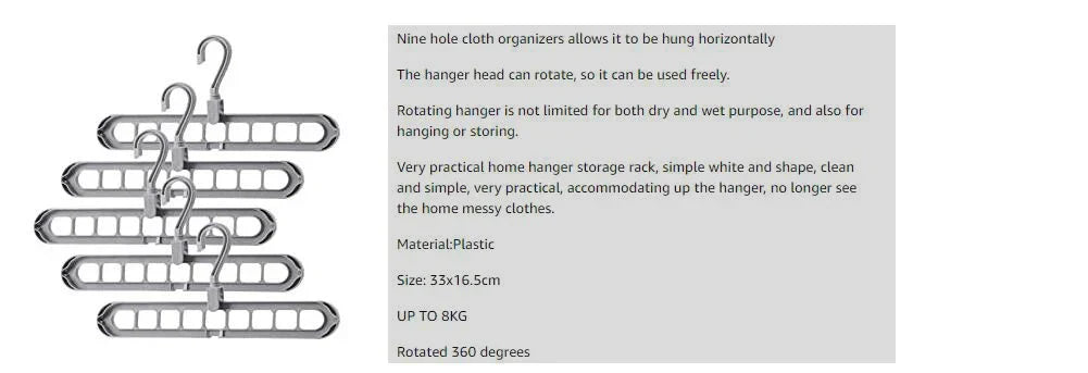 9-Hole Multi-Function Clothes Hanger Organizer – Space-Saving Folding Magic Rack for Scarves & Clothes