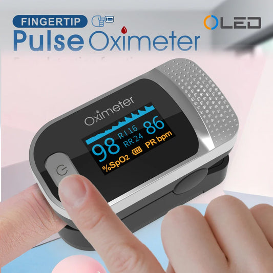 KIUZOU Finger Pulse Oximeter – SPO2, PR, PI, RR Blood Oxygen Saturation & Heart Rate Monitor, OLED Display