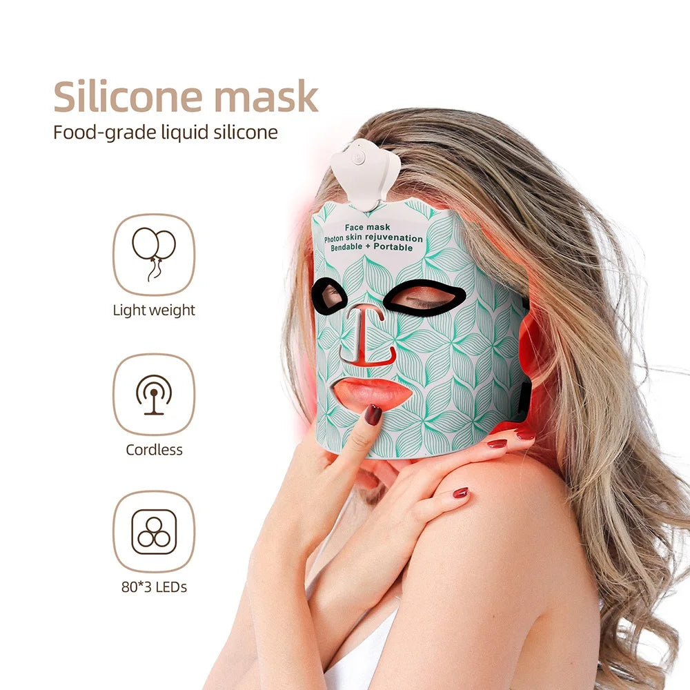 7-Color Photon Silicone LED Face Mask — 3D Facial Beauty Device with Red Light Therapy for Skin Repair & Brightening, Wireless Use