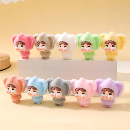 1/9PCS Labubu Cartoon Mini Flocking Doll Pendant – Cute DIY Kawaii Toy Gift Accessories