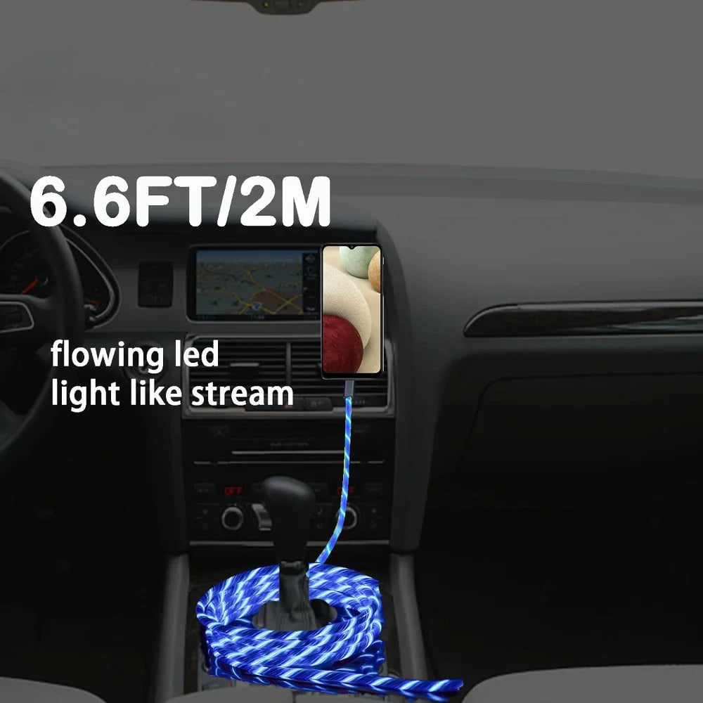 1m & 2m Glowing LED USB Charging Cable – 2.4A Data Cord for iPhone 14, 13, 12, 11 Pro Max, XS & XR