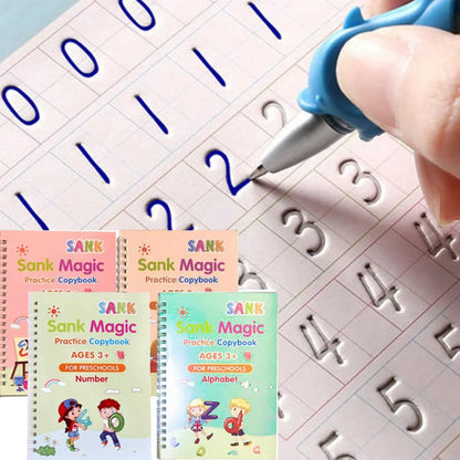 Sank Magic Practice Copybook Set – Reusable Writing Workbook with Pen, English Calligraphy for Preschool Kids Learning & Handwriting Practice