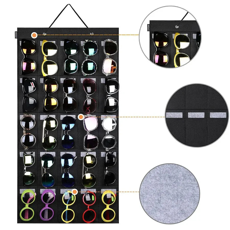 Sunglasses Felt Storage Hanging Bag – Wall & Door Mounted Sunglasses Organizer & Display Rack
