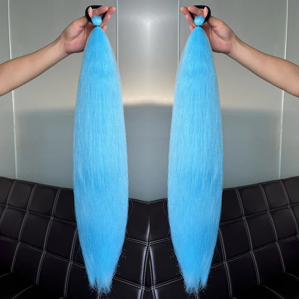 Synthetic Colorful Ponytail Extensions – Long Straight Braided Hairpieces with Rubber Band for Women