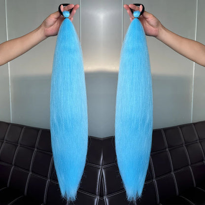 2PCS Synthetic Straight Ponytail Hair Extensions – Colorful Braiding with Elastic Hair Tie for Women