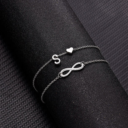Bohemia A-Z Letter Initial Anklet for Women - Silver Heart Initial Anklet Bracelet, Beach Party & Travel Foot Jewelry