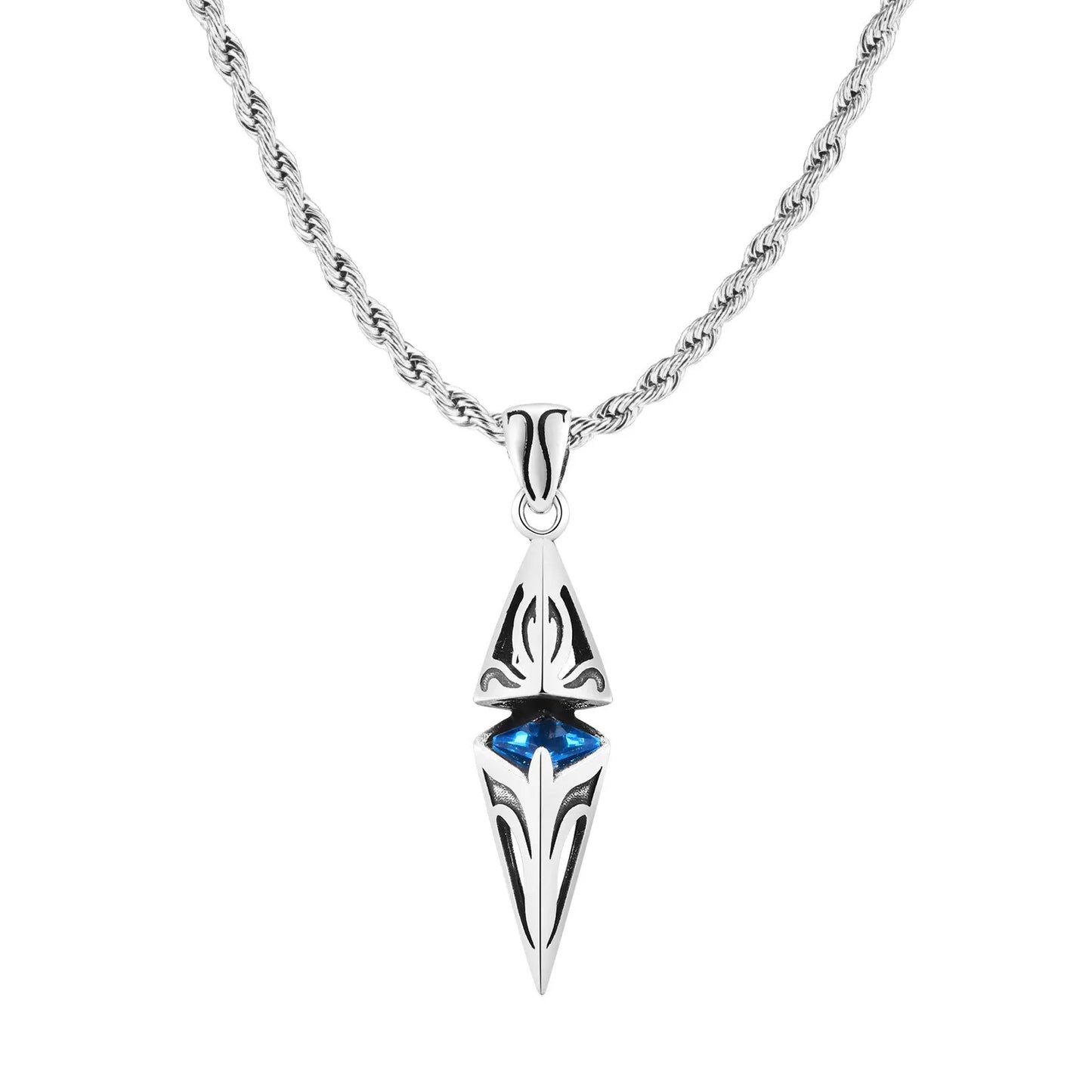 Stylish Blue Stone Necklace – Geometric Stainless Steel Pendant for Men & Women, Perfect Valentine's & Birthday Gift