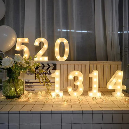 Alphabet & Number LED Lamp Night Light – Warm Battery-Powered Luminous Letter Light for Home, Wedding, Birthday & Party Decoration