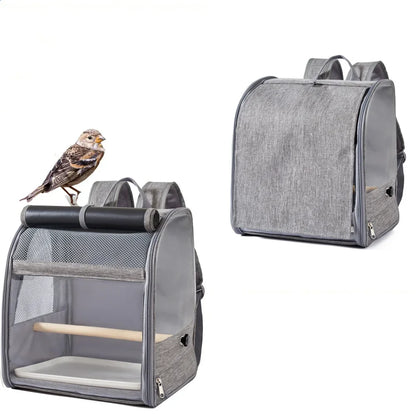 Portable Bird Carrier Backpack - Breathable Travel Cage with Perch & Tray for Cockatiels, Parrots & Small Birds