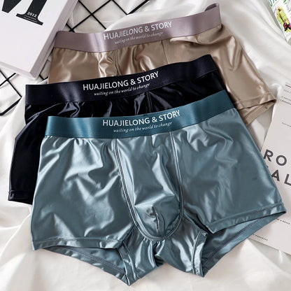 3PCS Luxury Ice Silk Satin Boxers — Summer Smooth, Cool Solid Men’s Underwear with Breathable Mesh Crotch