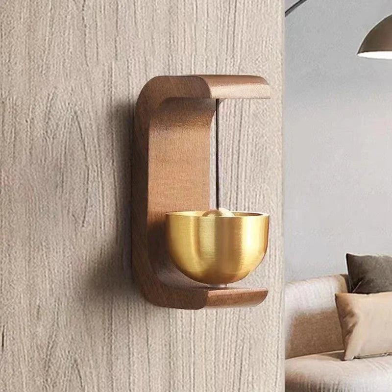 Magnetic Wooden Doorbell - Solid Brass Wind Chimes, Wireless Hanging Doorbell, Japanese Style Garden Pendant & Home Decor