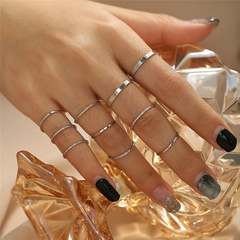 Women’s Silver Crystal Ring Set – Cubic Zirconia Moon, Arrow, Flower & Heart Wedding Fashion Jewelry