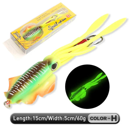 ZUKIBO Soft Squid Fishing Lure - Luminous UV Octopus Jig Bait for Deep Sea Boat Trolling