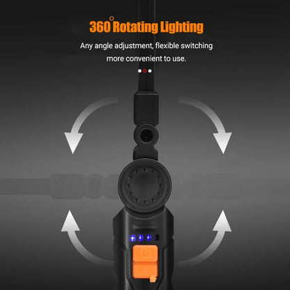 Portable COB LED Work Light - USB Rechargeable Magnetic Flashlight Camping Lantern with Hanging Hook