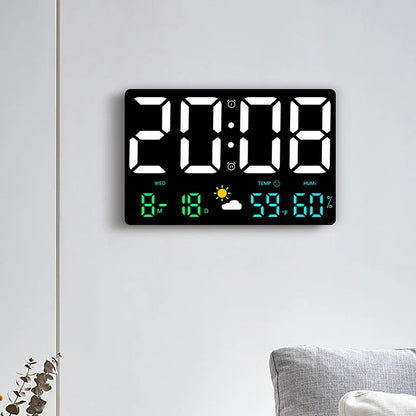 High-Definition Large-Screen Digital Wall Clock – Multi-Function Weather Clock with Temperature, Humidity Display & Color Alarm