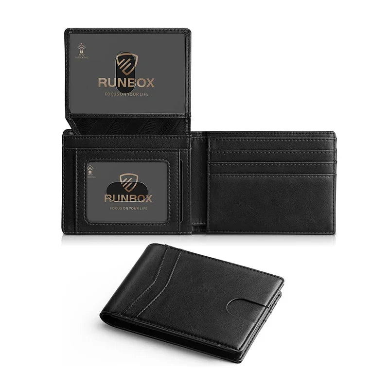 Men's Ultra-Thin RFID Leather Wallet – Carbon Fiber Design with ID Window & Multi Card Slots