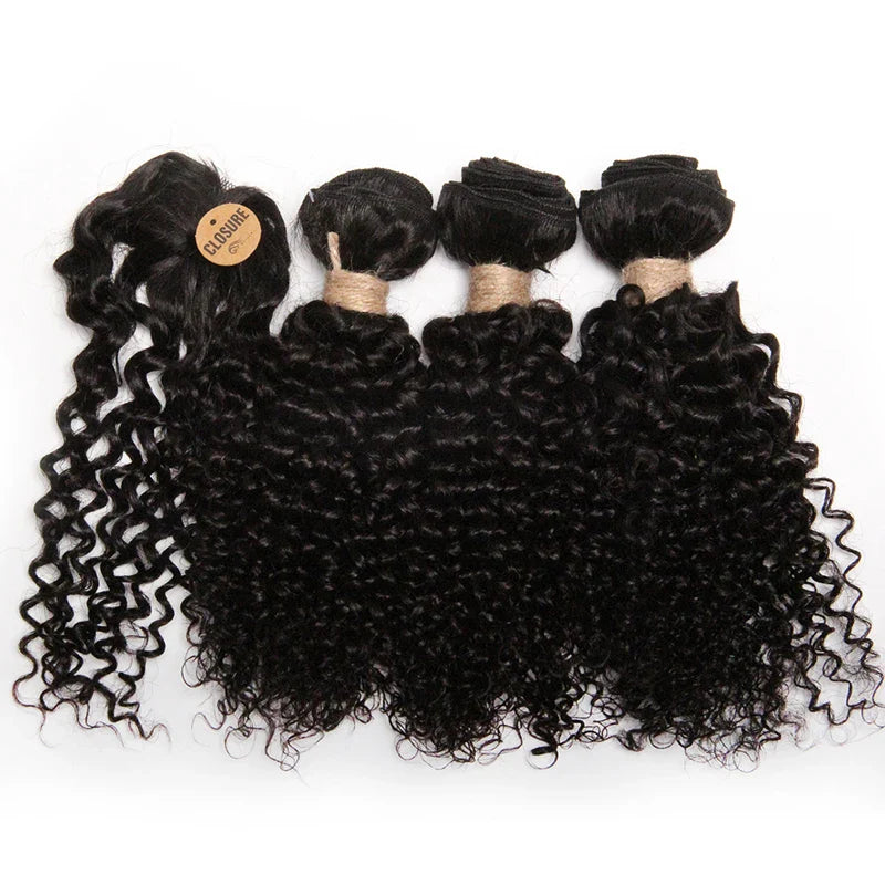 Kinky Curly Human Hair Bundles with Closure – Short Indian Hair Bundles with Circular Closure