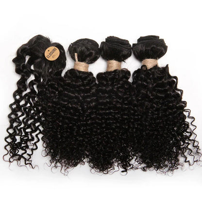 Kinky Curly Human Hair Bundles with Closure – Short Indian Hair Bundles with Circular Closure