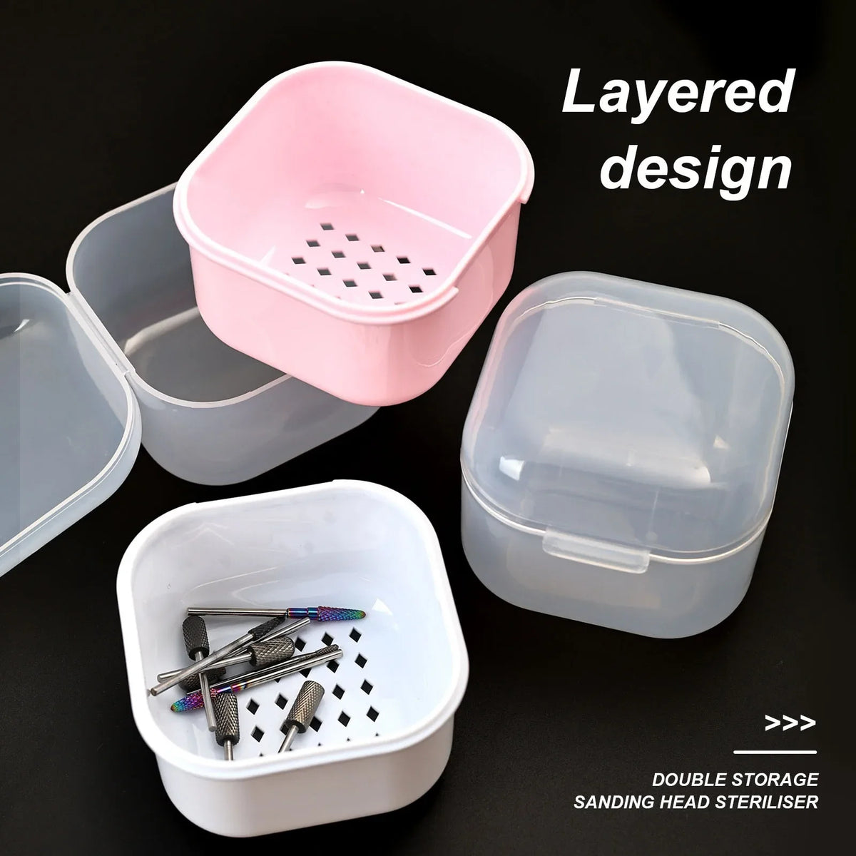Nail Drill Bit Cleaning Box - Double-Layer Filter Storage Case for Manicure Tools