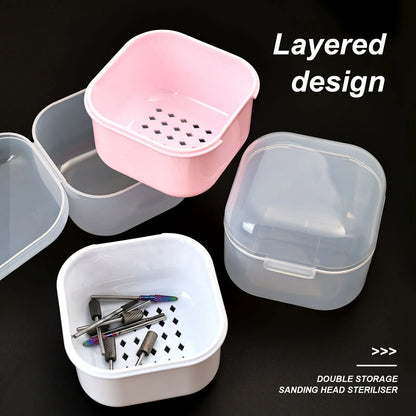 Nail Drill Bit Cleaning Box - Double-Layer Filter Storage Case for Manicure Tools