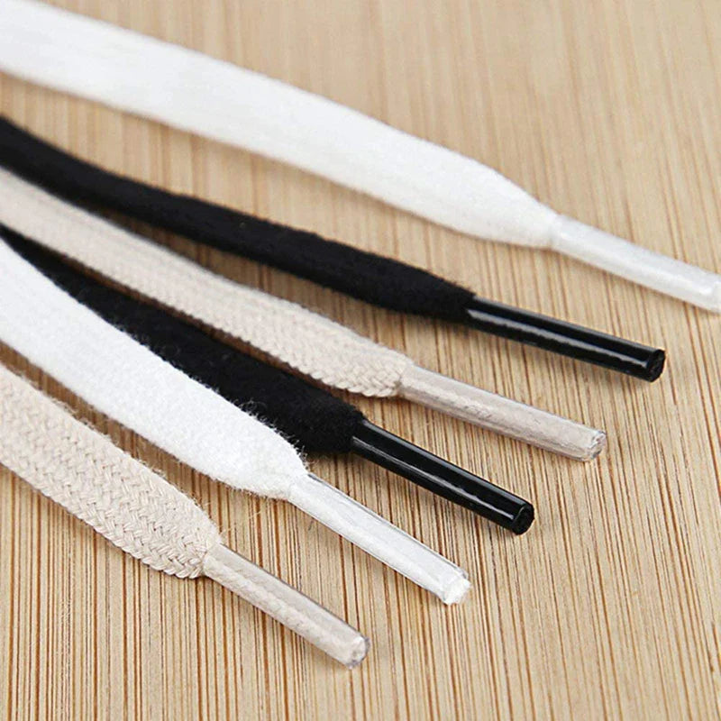 Cotton Flat Shoelaces for Sneakers — Classic Canvas Shoe Laces for Women & Men, 1 Pair, White/Black/Beige